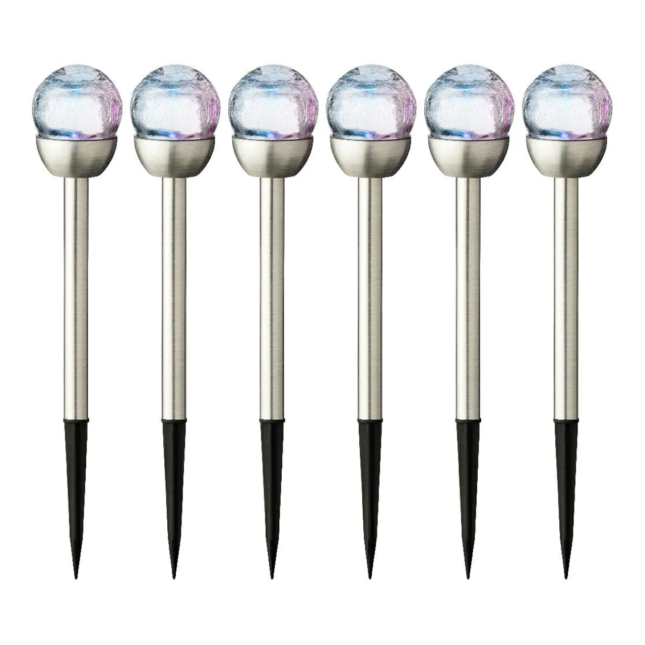 Luminaire Jardin|Eclairage Extérieur|#N/A Lot de 6 bornes de jardin solaires (H24,5 cm) Verre craquelé Multicolore