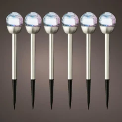 Luminaire Jardin|Eclairage Extérieur|#N/A Lot de 6 bornes de jardin solaires (H24,5 cm) Verre craquelé Multicolore