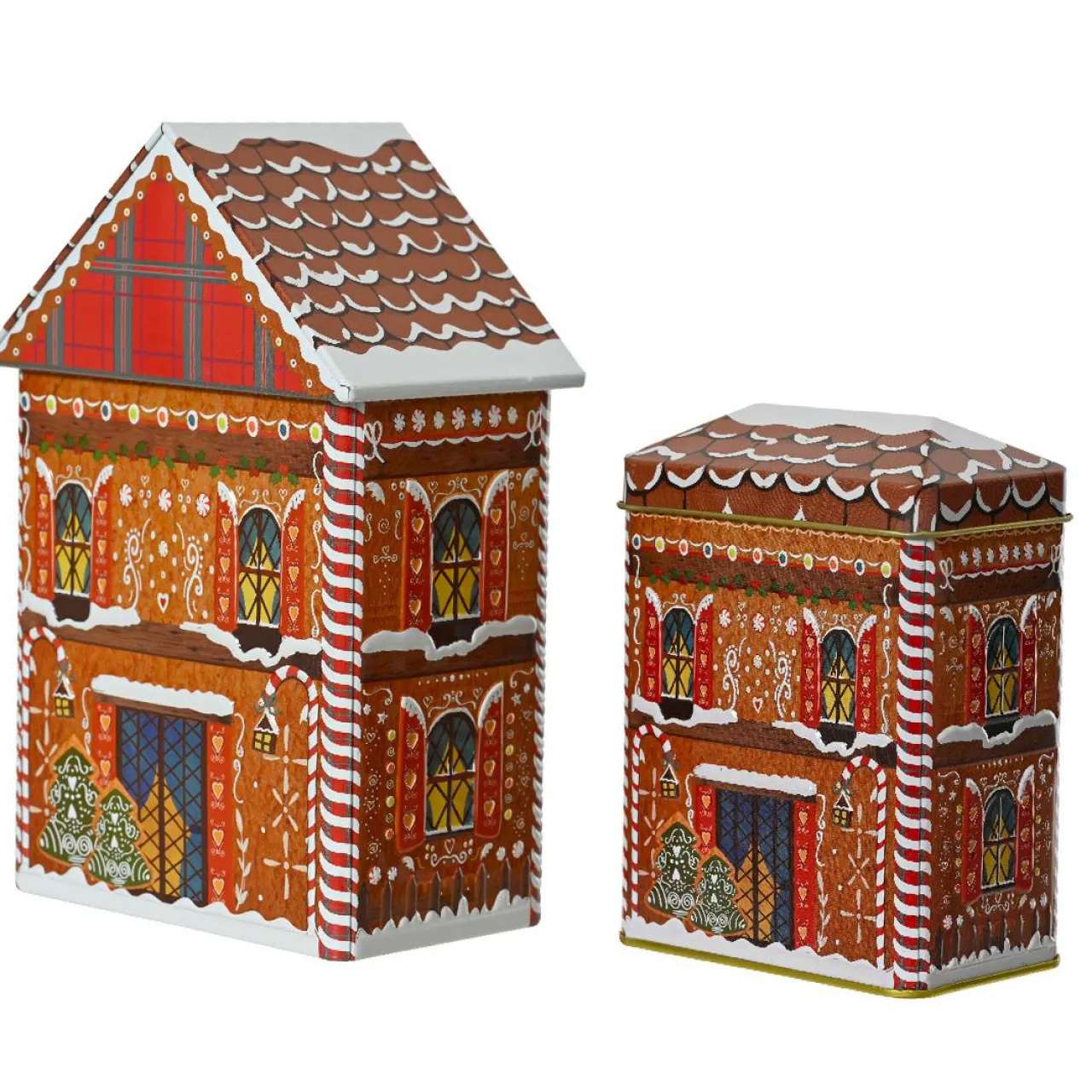 Déco Et Objet De Noël|KAEMINGK Lot de 2 boîtes de rangement (H21,5 cm) Maison pain d'épice Marron