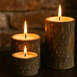 Bougie Et Photophore|Feeric Lights & Christmas Lot de 3 Bougeoirs (D6 cm) Rondin de Bois