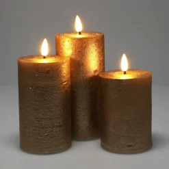 Bougie Et Photophore|KOOPMAN Lot de 3 bougies LED scintillantes à piles (D7,5 cm) Mystery Dées Or