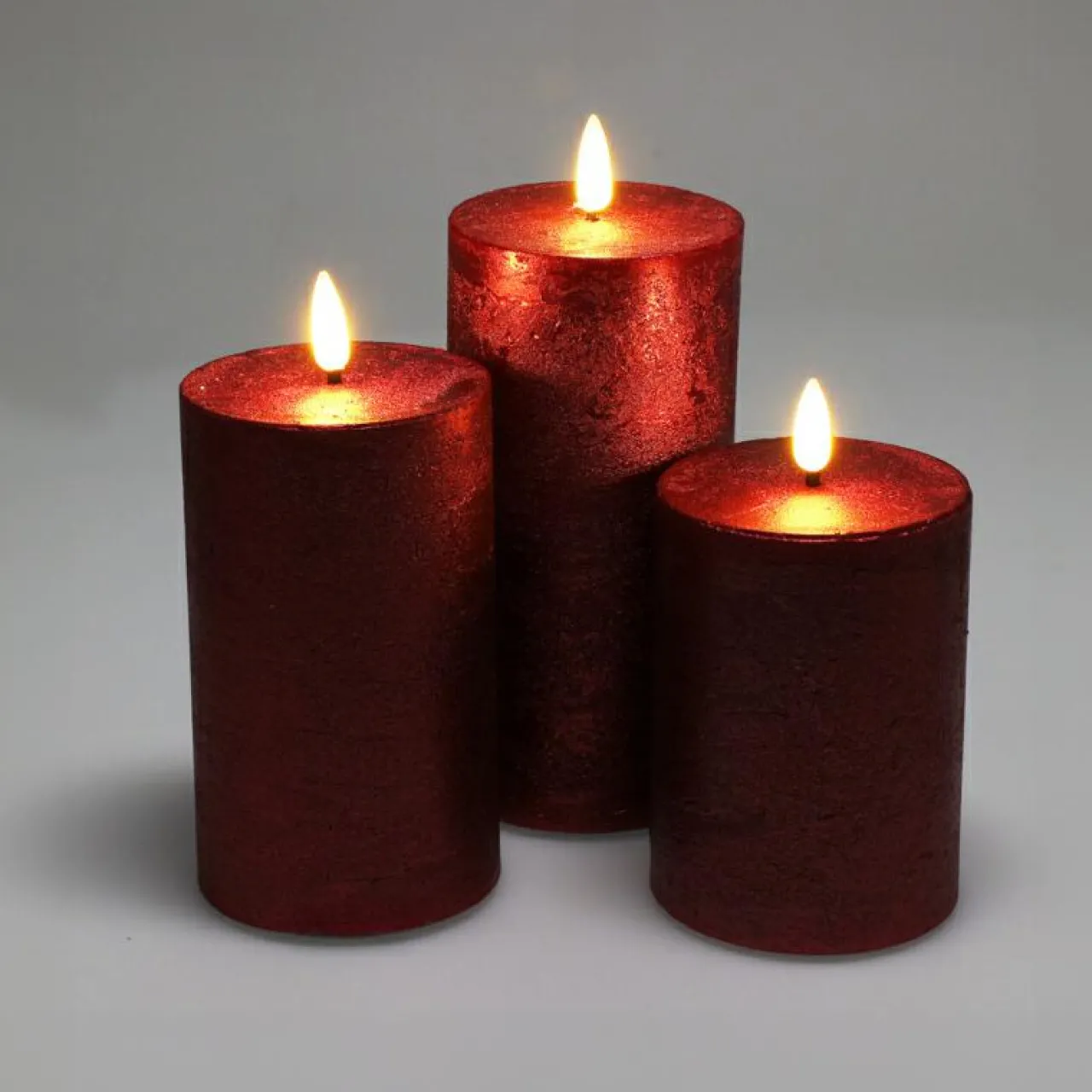 Bougie Et Photophore|KOOPMAN Lot de 3 bougies LED scintillantes à piles (D7,5 cm) Mystery Rouge