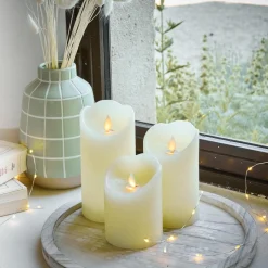 Bougie Et Photophore|KAEMINGK Lot de 3 bougies LED vacillantes (D7,5 cm) Cire naturelle Crème Beige