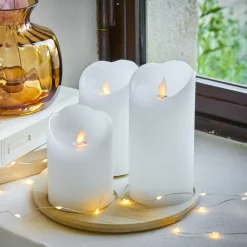 Bougie Et Photophore|KAEMINGK Lot de 3 bougies LED vacillantes (D7,5 cm) Cire naturelle Blanc