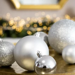 Boule De Noël|EMINZA Lot de 30 boules de Noël assorties New Alpine Argent