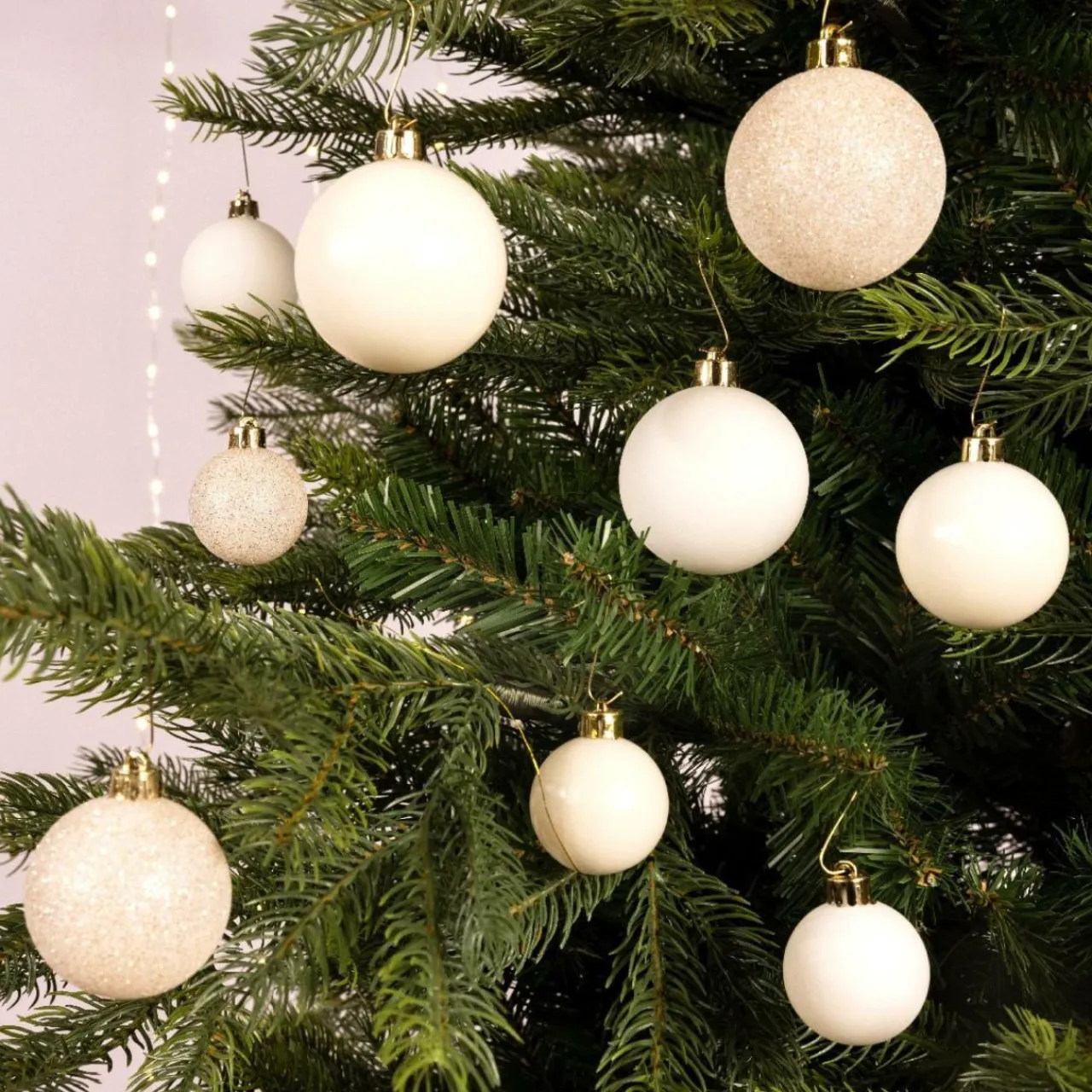 Boule De Noël|KAEMINGK Lot de 30 boules de Noël assorties Alpine Blanc laine