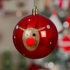 Boule De Noël|KAEMINGK Lot de 12 Boules de Noël (D80 mm) Renne Clown paillettes et or Rouge