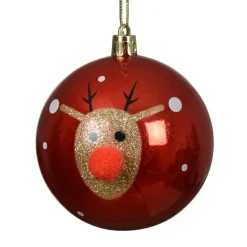 Boule De Noël|KAEMINGK Lot de 12 Boules de Noël (D80 mm) Renne Clown paillettes et or Rouge