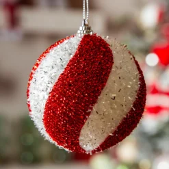 Boule De Noël|KAEMINGK Lot de 12 boules de Noël (D100 mm) Spiralis Rouge