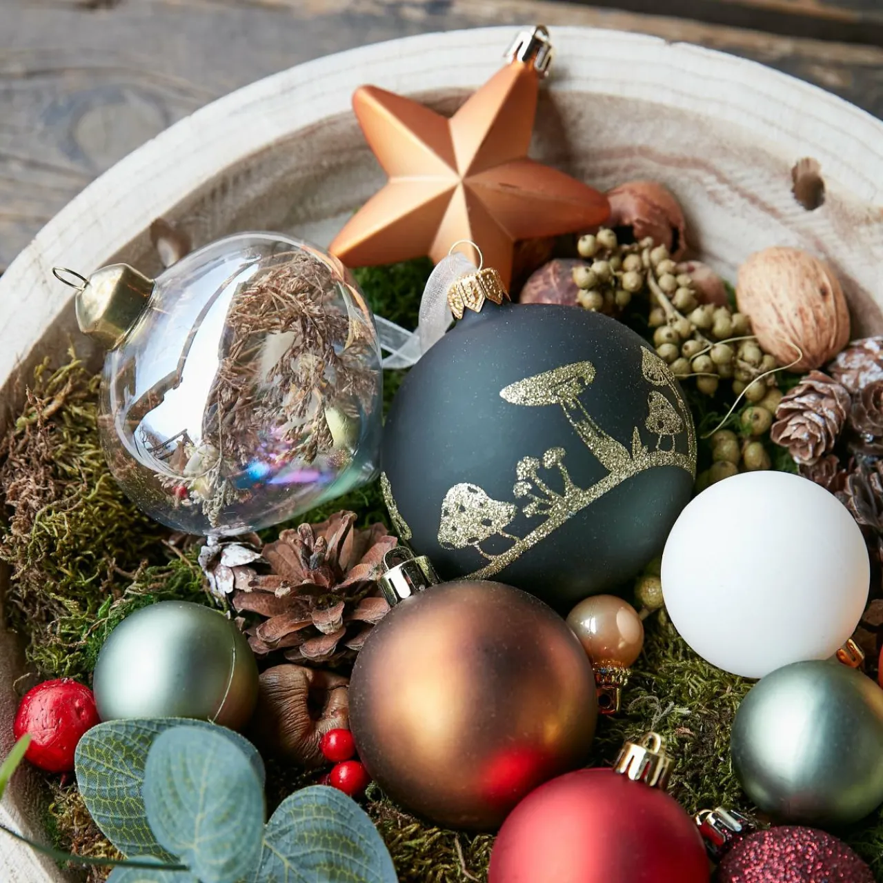 Boule De Noël|KAEMINGK Lot de 6 boules de Noël (D80 mm) en verre Champignons Pistache