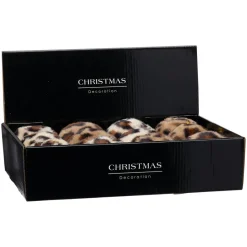 Boule De Noël|KOOPMAN Lot de 12 boules de Noël (D80 mm) Léopard Beige et Marron