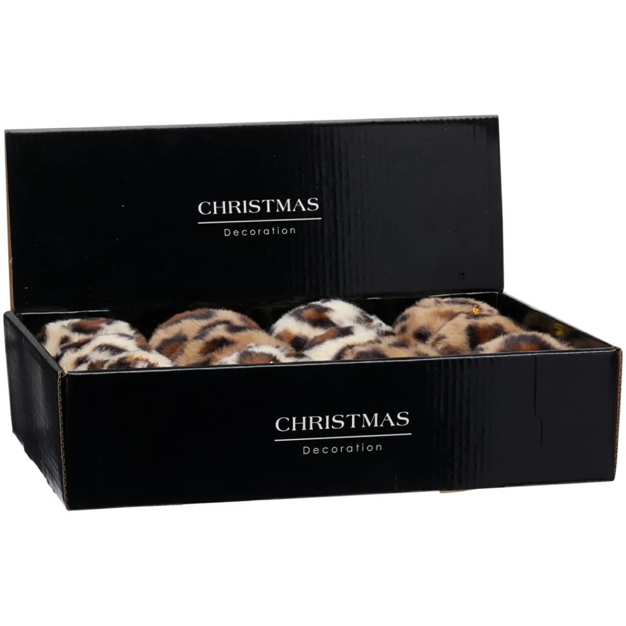 Boule De Noël|KOOPMAN Lot de 12 boules de Noël (D80 mm) Léopard Beige et Marron