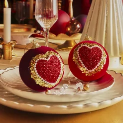 Boule De Noël|KAEMINGK Lot de 12 boules de Noël (D80 mm) Cœur de Noël et or Rouge