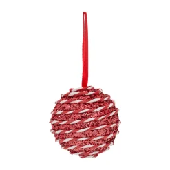 Boule De Noël|JJA Lot de 6 boules de Noël (D80 mm) Rayé Fantaisie Rouge et blanc