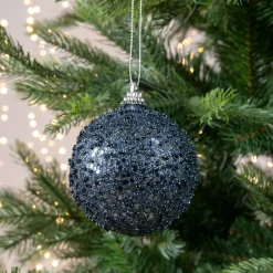 Boule De Noël|KAEMINGK Lot de 12 boules de Noël (D80 mm) strass pailletés Bleu nuit