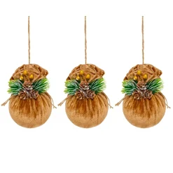 Boule De Noël|JJA Lot de 3 boules de Noël (D80 mm) Ballotines de velours Naturel