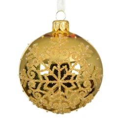 Boule De Noël|KAEMINGK Lot de 6 boules de Noël en verre (D80 mm) Flocon pailleté Or