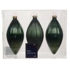 Boule De Noël|KAEMINGK Lot de 3 boules de Noël en verre (D60 mm) Goutte précieuse Vert romarin