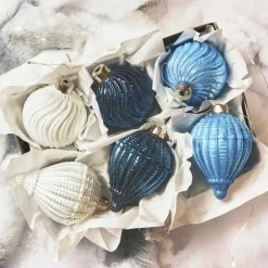 Boule De Noël|KAEMINGK Lot de 12 boules de Noël en verre (D80 mm) Torsades et blanc Bleu