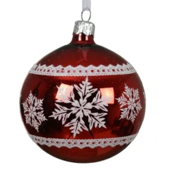 Boule De Noël|KAEMINGK Lot de 6 boules de Noël en verre (D80 mm) Flocons d'hiver Rouge