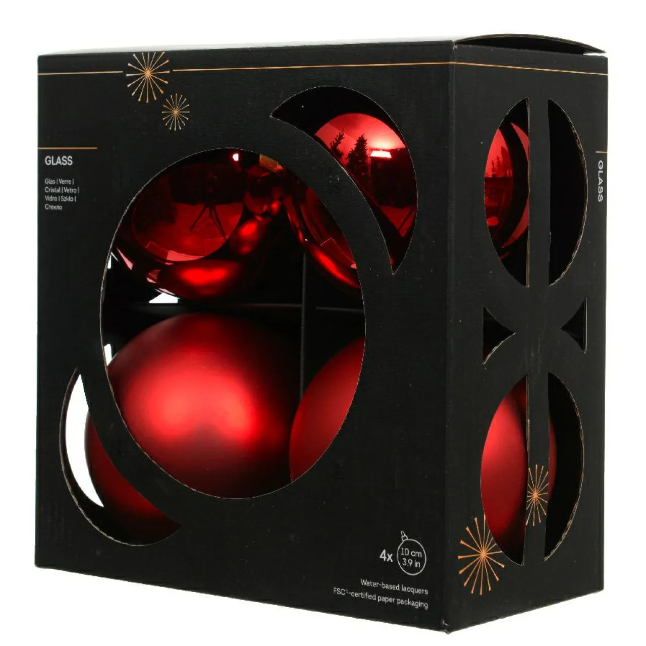 Boule De Noël|KAEMINGK Lot de 4 boules de Noël en verre (D100 mm) Boréal Rouge