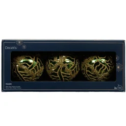Boule De Noël|KAEMINGK Lot de 3 boules de Noël en verre (D80 mm) Shiny sequins Vert sapin