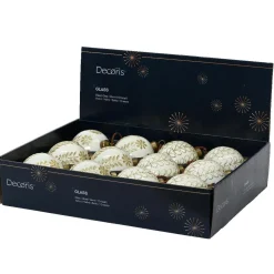 Boule De Noël|KAEMINGK Lot de 12 boules de Noël en verre (D80 mm) Ornements et or Blanc laine