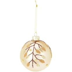 Boule De Noël|KOOPMAN Lot de 12 boules de Noël en verre (D80 mm) Feuilles d'or Marron