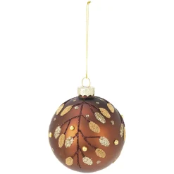 Boule De Noël|KOOPMAN Lot de 12 boules de Noël en verre (D80 mm) Feuilles d'or Marron
