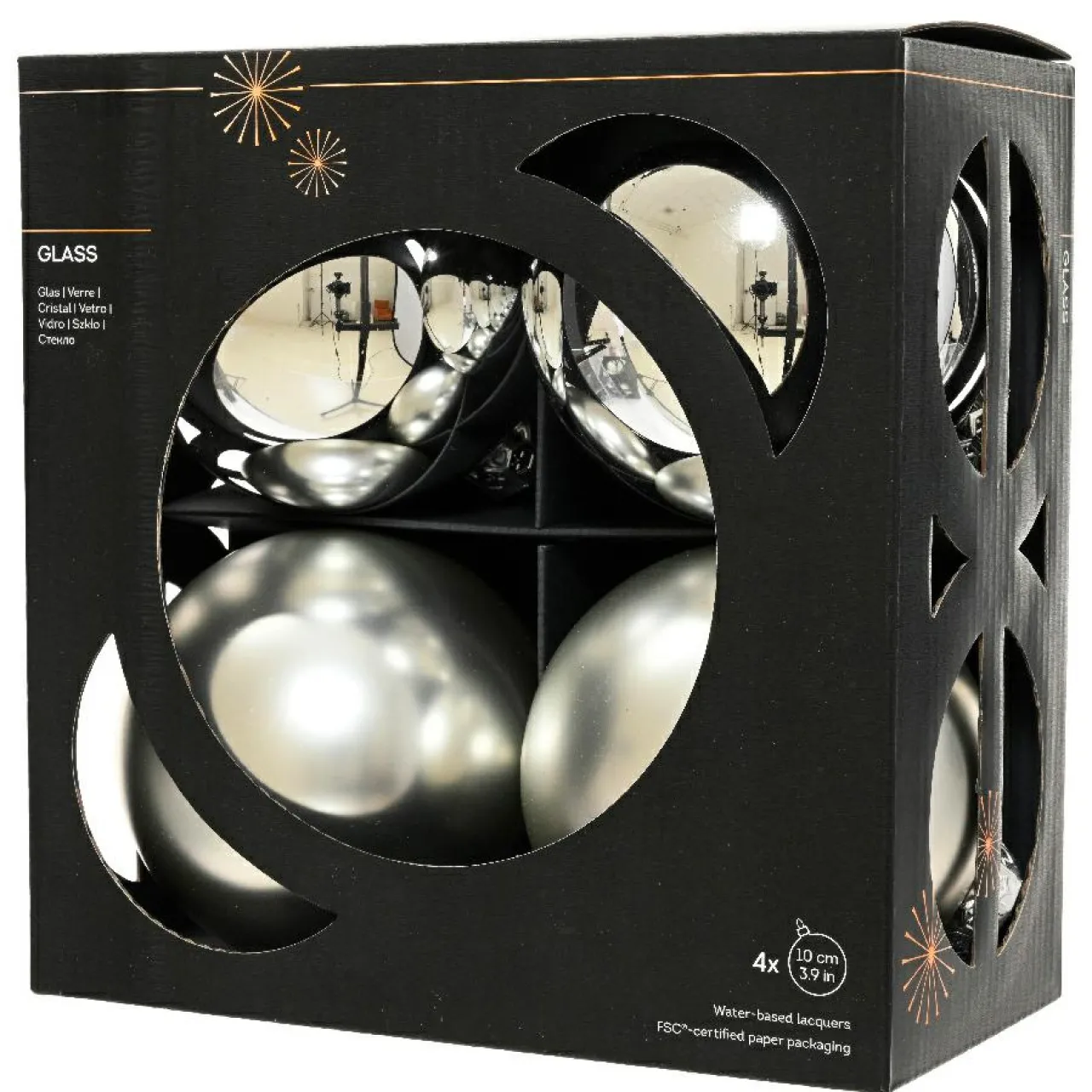 Boule De Noël|KAEMINGK Lot de 4 boules de Noël en verre (D100 mm) Boréal Argent