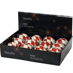 Boule De Noël|KAEMINGK Lot de 12 boules de Noël en verre (D80 mm) Damiers et blanc Rouge