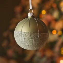 Boule De Noël|KAEMINGK Lot de 6 boules de Noël en verre (D80 mm) Ballotine Vert romarin