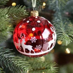 Boule De Noël|KAEMINGK Lot de 6 boules de Noël en verre (D80 mm) Rudolf Rouge