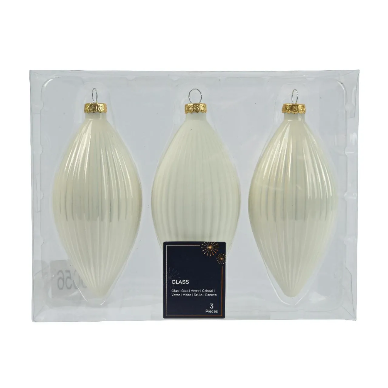 Boule De Noël|KAEMINGK Lot de 3 boules de Noël en verre (D60 mm) Goutte précieuse Blanc laine