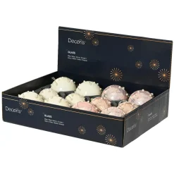 Boule De Noël|KAEMINGK Lot de 12 boules de Noël en verre (D80 mm) Charme et perle Blanc laine et Rose poudré