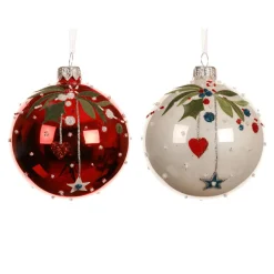 Boule De Noël|KAEMINGK Lot de 6 boules de Noël en verre (D80 mm) Noël d'Antan et blanc Rouge