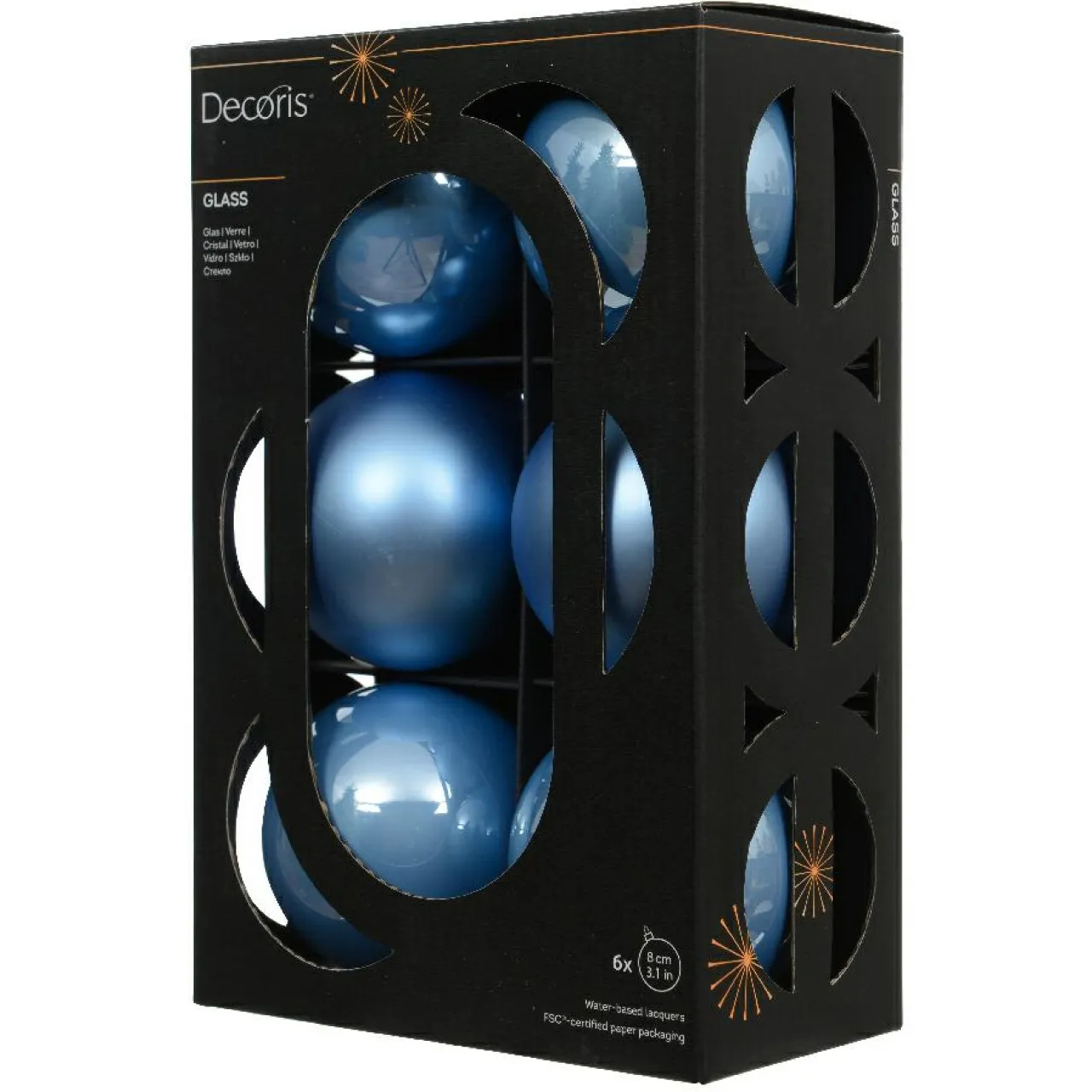 Boule De Noël|KAEMINGK Lot de 6 boules de Noël en verre (D80 mm) Boréal Bleu Ciel