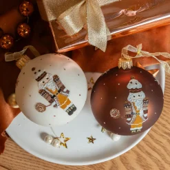 Boule De Noël|KAEMINGK Lot de 6 boules de Noël en verre (D80 mm) Casse-noisettes Chocolatés Marron