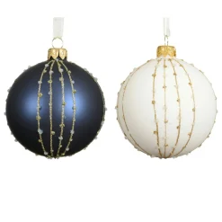 Boule De Noël|KAEMINGK Lot de 6 boules de Noël en verre (D80 mm) Christmas night Blanc laine et Bleu nuit