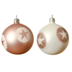 Boule De Noël|KAEMINGK Lot de 6 boules de Noël en verre (D80 mm) Storia Blanc et Rose