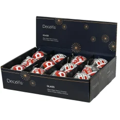 Boule De Noël|KAEMINGK Lot de 12 boules de Noël en verre (D80 mm) Villages enneigés et blanc Rouge