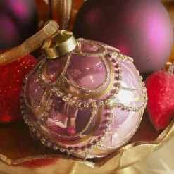 Boule De Noël|KAEMINGK Lot de 2 boules de Noël en verre (D80 mm) Princesse Rose Vieux rose