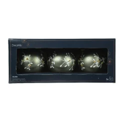 Boule De Noël|KAEMINGK Lot de 3 boules de Noël en verre (D80 mm) Feuillage d'hiver Vert romarin