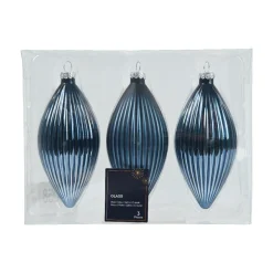 Boule De Noël|KAEMINGK Lot de 3 boules de Noël en verre (D60 mm) Goutte précieuse Bleu nuit
