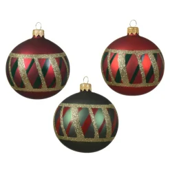 Boule De Noël|KAEMINGK Lot de 6 boules de Noël en verre (D80 mm) Carreaux Vert et Rouge