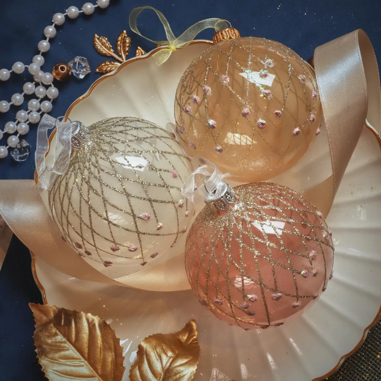 Boule De Noël|KAEMINGK Lot de 6 boules de Noël en verre (D80 mm) Vintage Reno et perle Rose