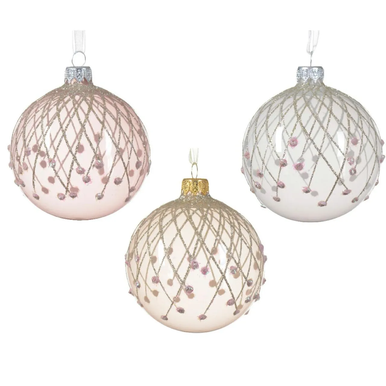 Boule De Noël|KAEMINGK Lot de 6 boules de Noël en verre (D80 mm) Vintage Reno et perle Rose