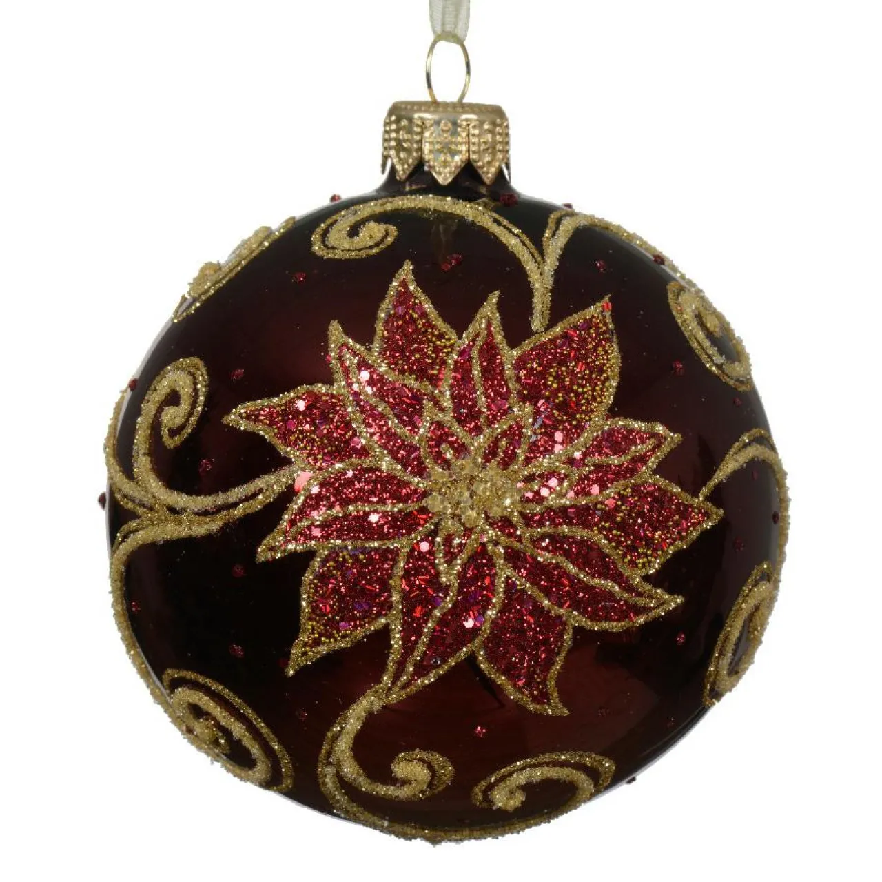 Boule De Noël|KAEMINGK Lot de 6 boules de Noël en verre (D80 mm) Poinsettia Bordeaux
