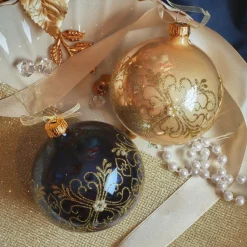 Boule De Noël|KAEMINGK Lot de 6 boules de Noël en verre (D80 mm) Marie-Antoinette nuit et perle Bleu