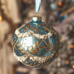 Boule De Noël|KAEMINGK Lot de 2 boules de Noël en verre (D100 mm) Perle glacée Bleu